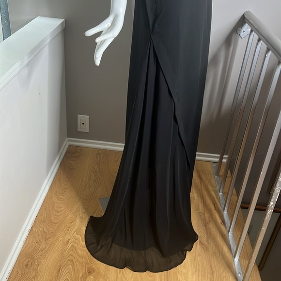 Adeptt Sz Large Long Asymmetrical Dress Gown Short Sleeve Side Cutaway Tail - Picture 7 of 9